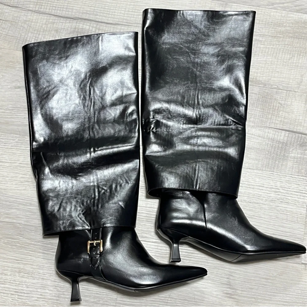 Vaila Monica Wide Calf Black Knee-High Women's Boots, 11